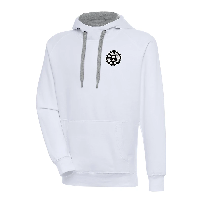 Men's Antigua  White Boston Bruins Metallic Logo Victory Pullover Hoodie