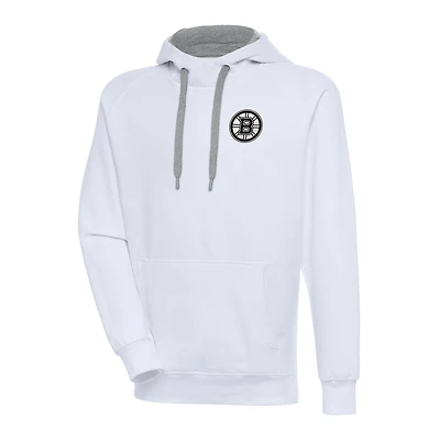 Men's Antigua  White Boston Bruins Metallic Logo Victory Pullover Hoodie