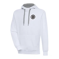Men's Antigua  White Boston Bruins Metallic Logo Victory Pullover Hoodie