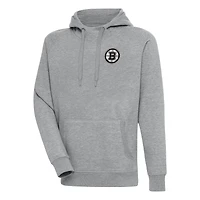 Men's Antigua  Heather Gray Boston Bruins Metallic Logo Victory Pullover Hoodie
