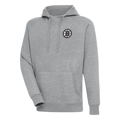 Men's Antigua  Heather Gray Boston Bruins Metallic Logo Victory Pullover Hoodie