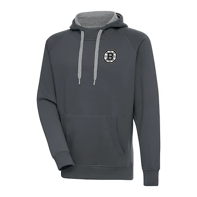 Men's Antigua  Charcoal Boston Bruins Metallic Logo Victory Pullover Hoodie