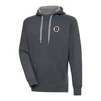 Men's Antigua  Charcoal Boston Bruins Metallic Logo Victory Pullover Hoodie