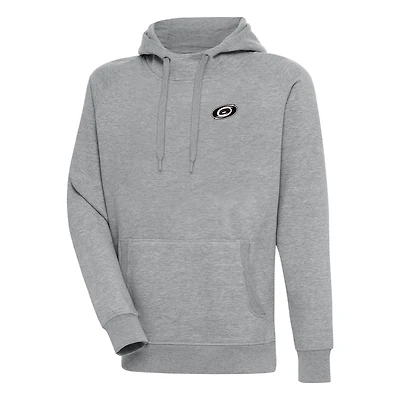 Men's Antigua  Heather Gray Carolina Hurricanes Metallic Logo Victory Pullover Hoodie