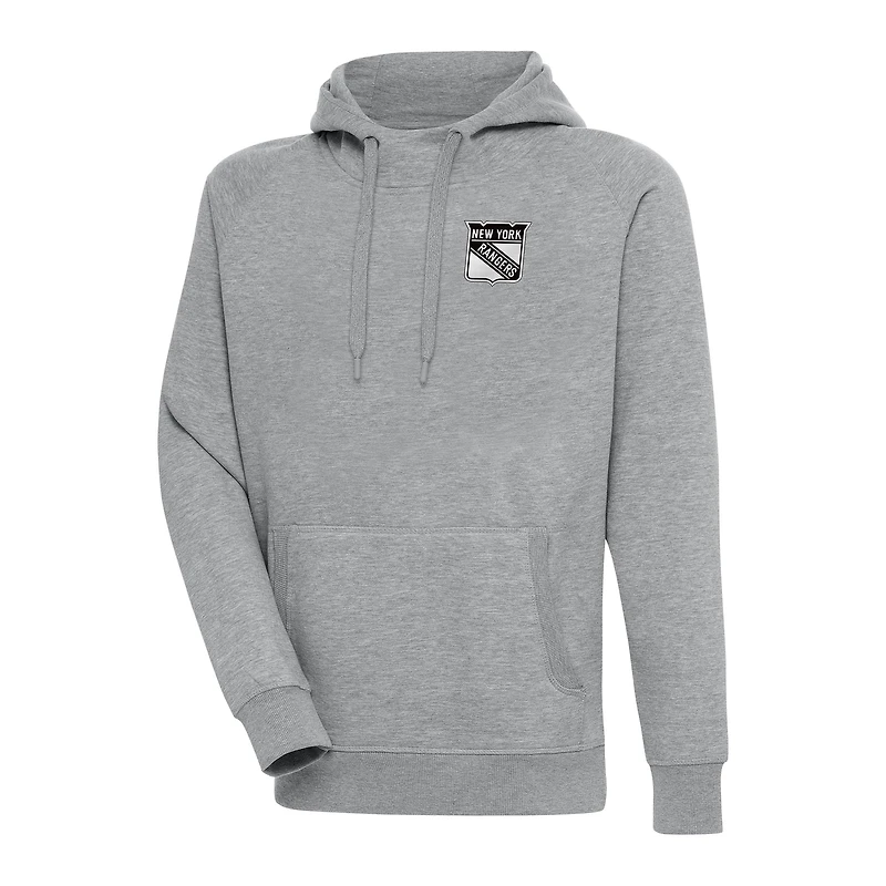 Men's Antigua  Heather Gray New York Rangers Metallic Logo Victory Pullover Hoodie