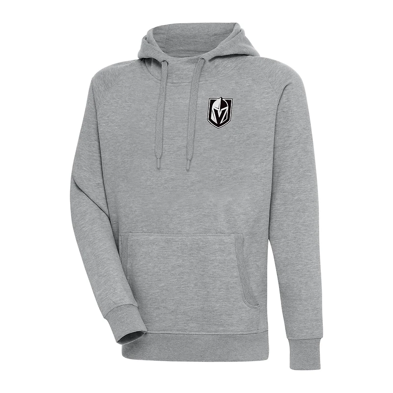Men's Antigua Heather Gray Vegas Golden Knights Metallic Logo Victory Pullover Hoodie