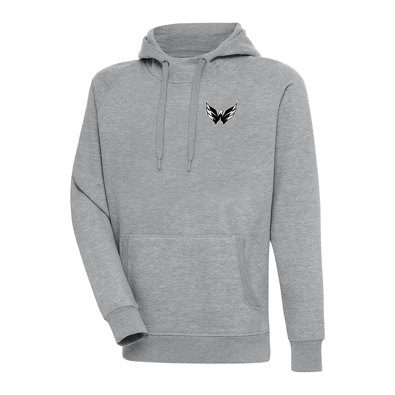 Men's Antigua  Heather Gray Washington Capitals Metallic Logo Victory Pullover Hoodie