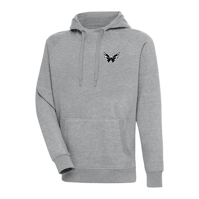Men's Antigua  Heather Gray Washington Capitals Metallic Logo Victory Pullover Hoodie