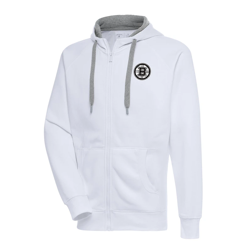 Men's Antigua  White Boston Bruins Metallic Logo Victory Full-Zip Hoodie