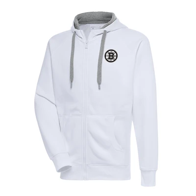 Men's Antigua White Boston Bruins Metallic Logo Victory Full-Zip Hoodie