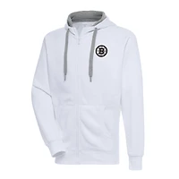 Men's Antigua  White Boston Bruins Metallic Logo Victory Full-Zip Hoodie