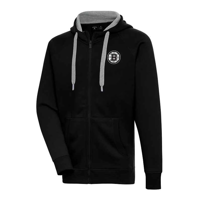 Men's Antigua  Black Boston Bruins Metallic Logo Victory Full-Zip Hoodie