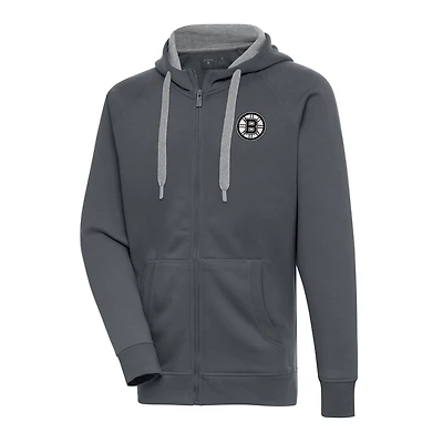Men's Antigua  Charcoal Boston Bruins Metallic Logo Victory Full-Zip Hoodie