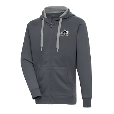 Men's Antigua  Charcoal Colorado Avalanche Metallic Logo Victory Full-Zip Hoodie