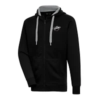 Men's Antigua  Black Minnesota Wild Metallic Logo Victory Full-Zip Hoodie