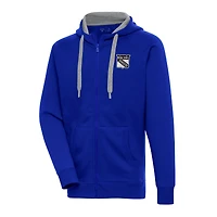 Men's Antigua  Blue New York Rangers Metallic Logo Victory Full-Zip Hoodie