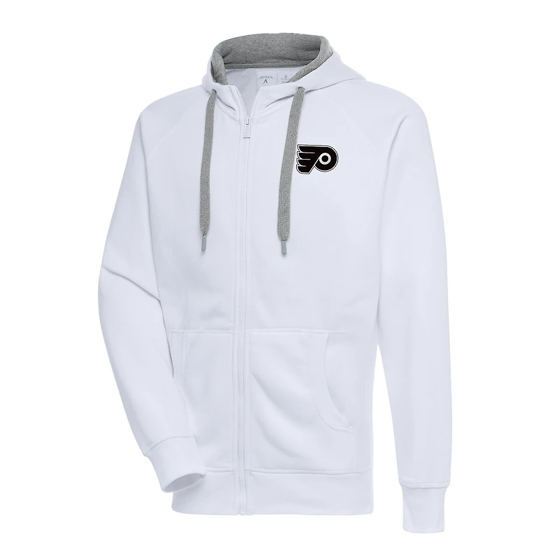 Men's Antigua  White Philadelphia Flyers Metallic Logo Victory Full-Zip Hoodie