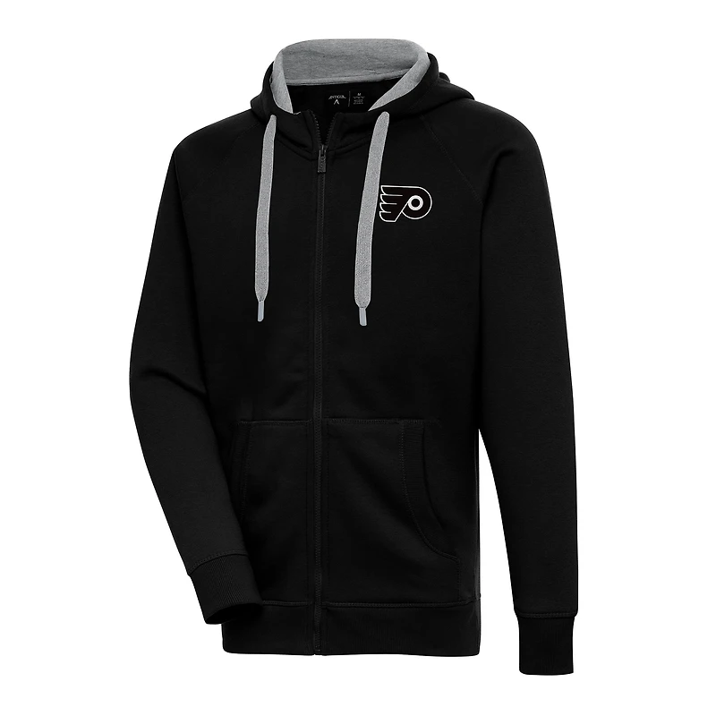 Men's Antigua Black Philadelphia Flyers Metallic Logo Victory Full-Zip Hoodie