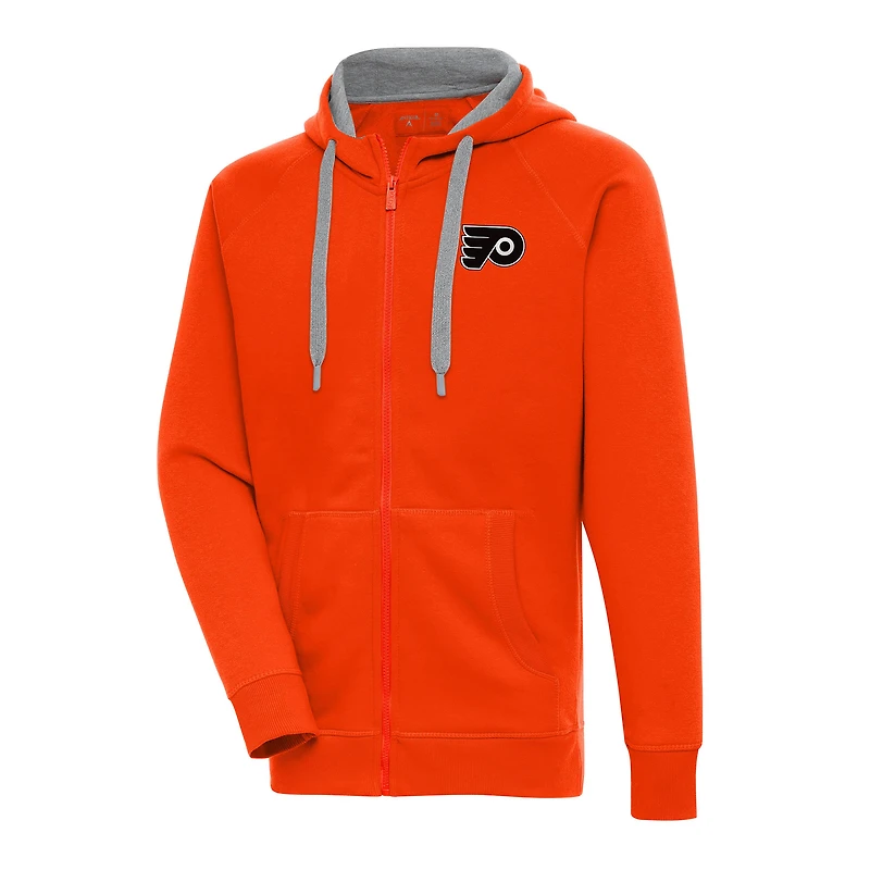 Men's Antigua  Orange Philadelphia Flyers Metallic Logo Victory Full-Zip Hoodie
