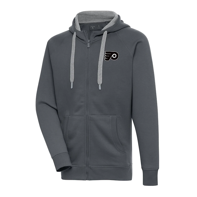 Men's Antigua  Charcoal Philadelphia Flyers Metallic Logo Victory Full-Zip Hoodie