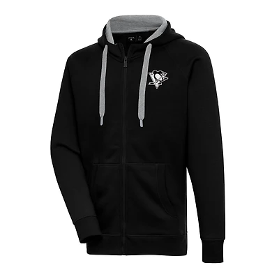 Men's Antigua Black Pittsburgh Penguins Metallic Logo Victory Full-Zip Hoodie