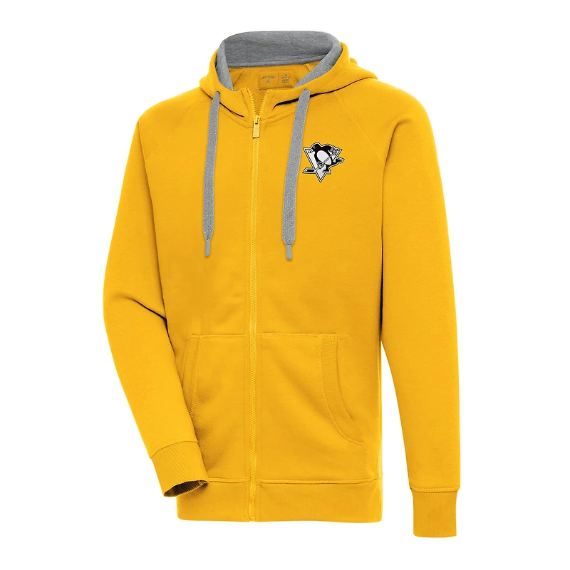 Men's Antigua Gold Pittsburgh Penguins Metallic Logo Victory Full-Zip Hoodie