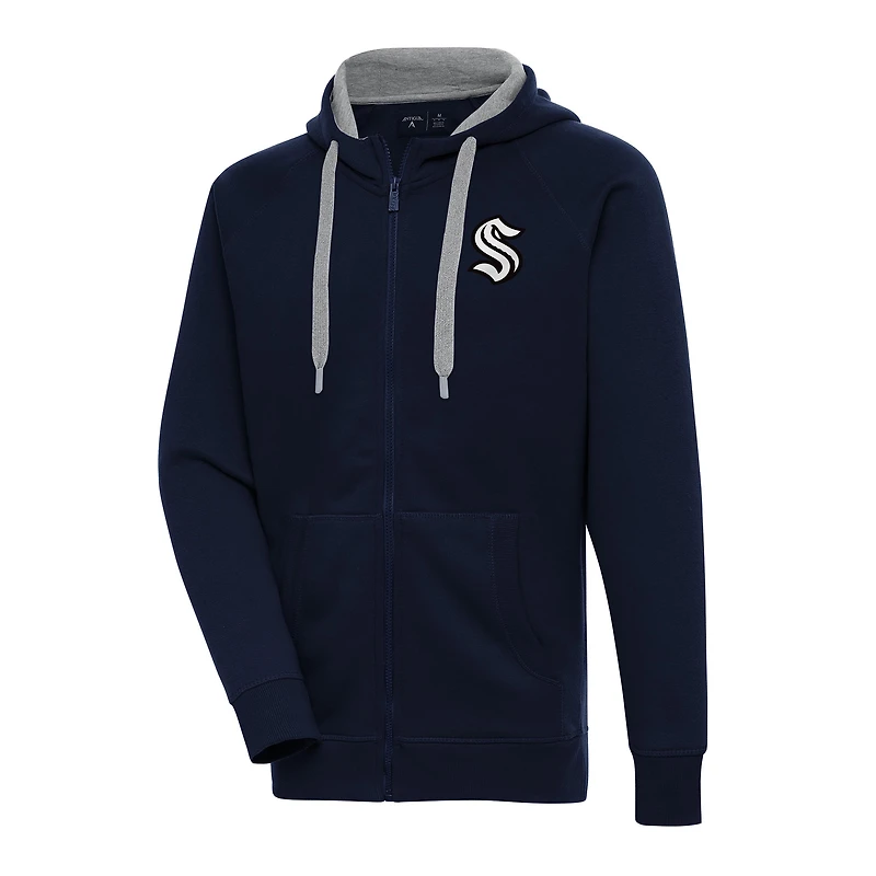 Men's Antigua Deep Sea Blue Seattle Kraken Metallic Logo Victory Full-Zip Hoodie