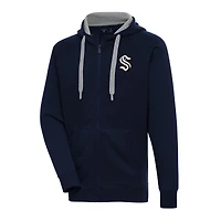Men's Antigua  Deep Sea Blue Seattle Kraken Metallic Logo Victory Full-Zip Hoodie