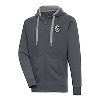 Men's Antigua  Charcoal Seattle Kraken Metallic Logo Victory Full-Zip Hoodie