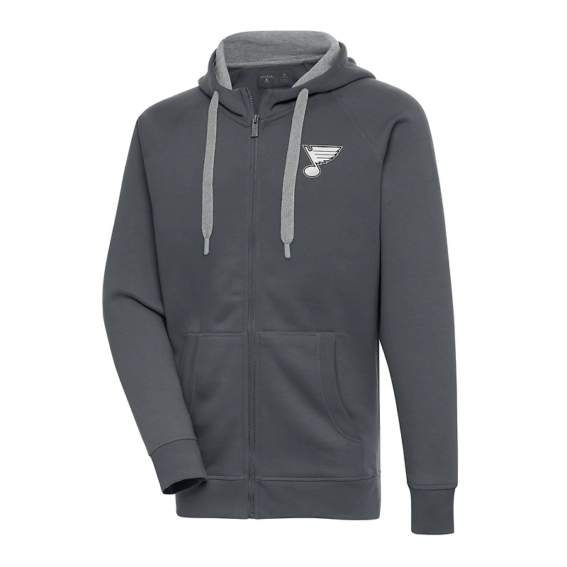 Men's Antigua  Charcoal St. Louis Blues Metallic Logo Victory Full-Zip Hoodie