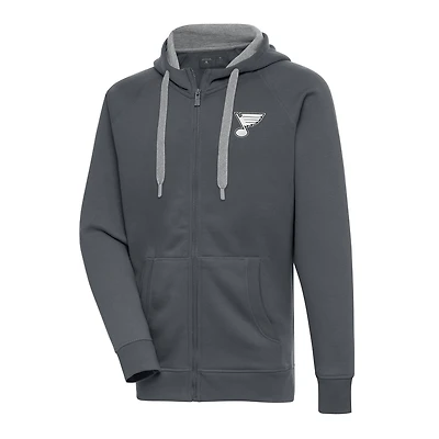 Men's Antigua  Charcoal St. Louis Blues Metallic Logo Victory Full-Zip Hoodie