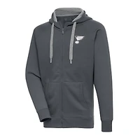 Men's Antigua  Charcoal St. Louis Blues Metallic Logo Victory Full-Zip Hoodie
