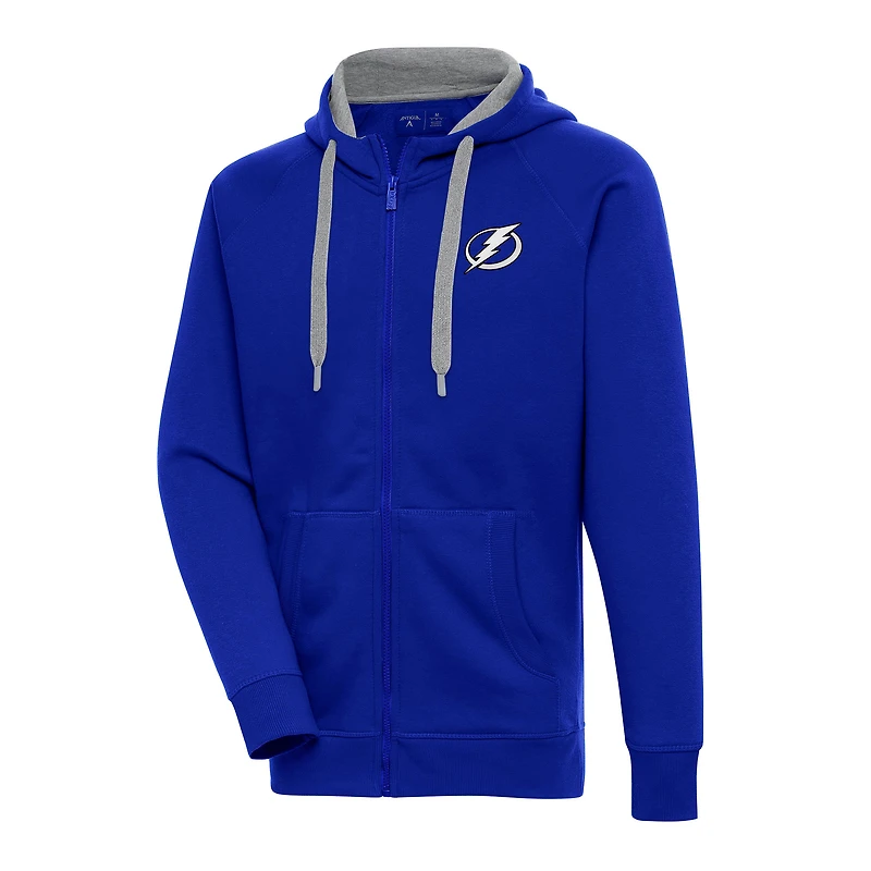Men's Antigua  Blue Tampa Bay Lightning Metallic Logo Victory Full-Zip Hoodie