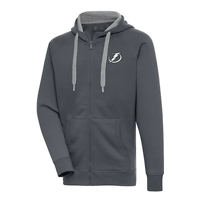 Men's Antigua  Charcoal Tampa Bay Lightning Metallic Logo Victory Full-Zip Hoodie