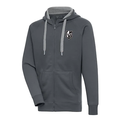 Men's Antigua  Charcoal Vegas Golden Knights Metallic Logo Victory Full-Zip Hoodie