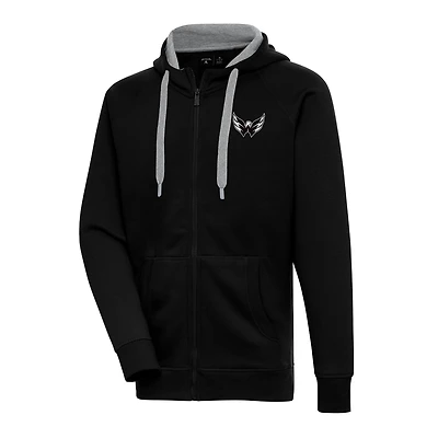 Men's Antigua Black Washington Capitals Metallic Logo Victory Full-Zip Hoodie