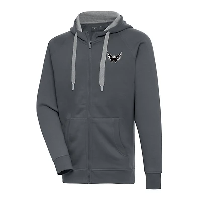 Men's Antigua  Charcoal Washington Capitals Metallic Logo Victory Full-Zip Hoodie