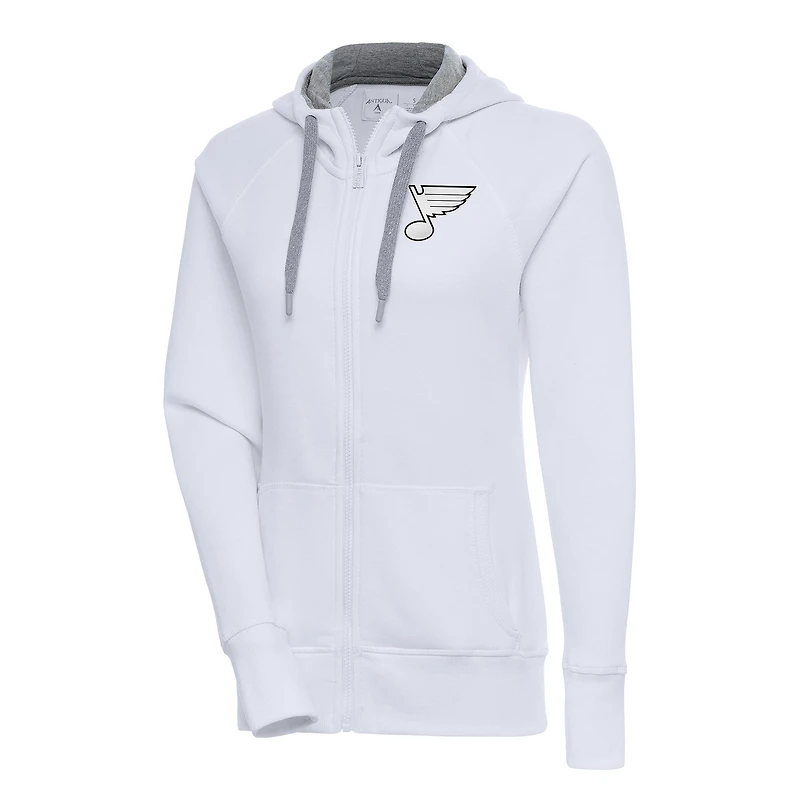 Women's Antigua White St. Louis Blues Metallic Logo Victory Full-Zip Hoodie