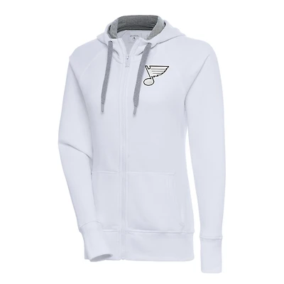 Women's Antigua White St. Louis Blues Metallic Logo Victory Full-Zip Hoodie