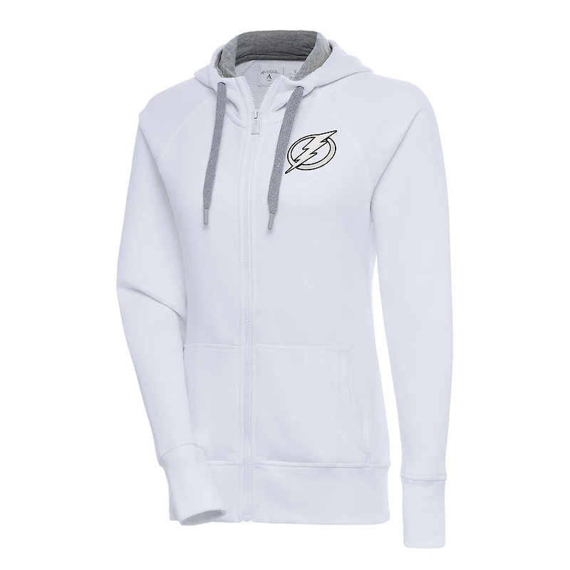 Women's Antigua  White Tampa Bay Lightning Metallic Logo Victory Full-Zip Hoodie