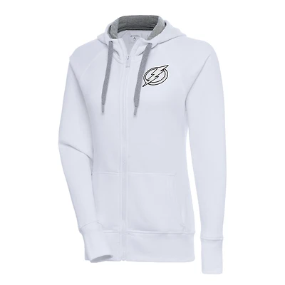 Women's Antigua  White Tampa Bay Lightning Metallic Logo Victory Full-Zip Hoodie