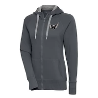 Women's Antigua  Charcoal Washington Capitals Metallic Logo Victory Full-Zip Hoodie