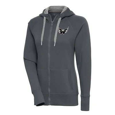 Women's Antigua  Charcoal Washington Capitals Metallic Logo Victory Full-Zip Hoodie