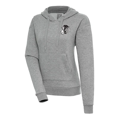 Women's Antigua  Heather Gray Chicago Blackhawks Metallic Logo Victory Pullover Hoodie