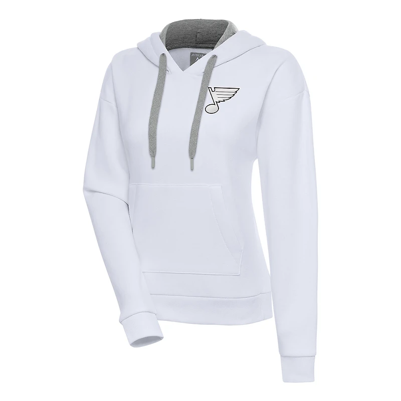 Women's Antigua  White St. Louis Blues Metallic Logo Victory Pullover Hoodie