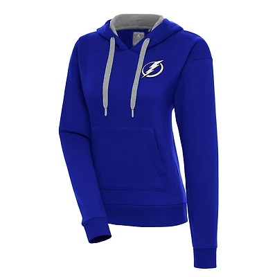 Women's Antigua  Blue Tampa Bay Lightning Metallic Logo Victory Pullover Hoodie