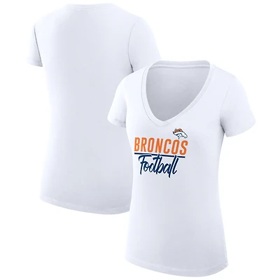 Women's G-III 4Her by Carl Banks White Denver Broncos Super-Slim Fit Lightweight V-Neck T-Shirt