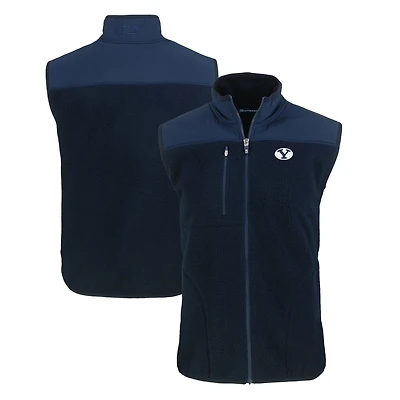 Men's Cutter & Buck  Navy BYU Cougars Cascade Eco Sherpa Fleece Full-Zip Vest