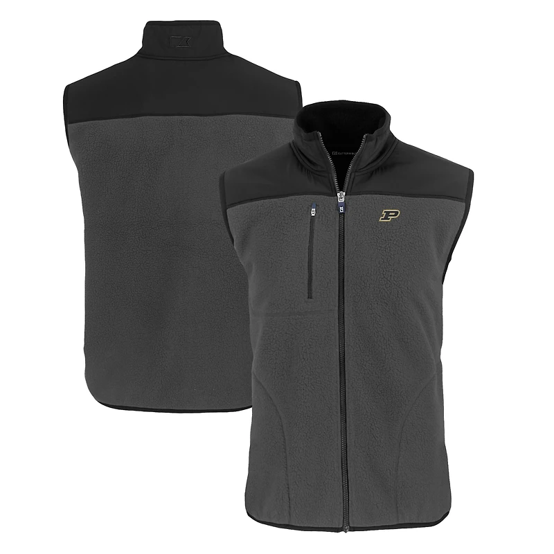 Men's Cutter & Buck  Gray Purdue Boilermakers Cascade Eco Sherpa Fleece Full-Zip Vest