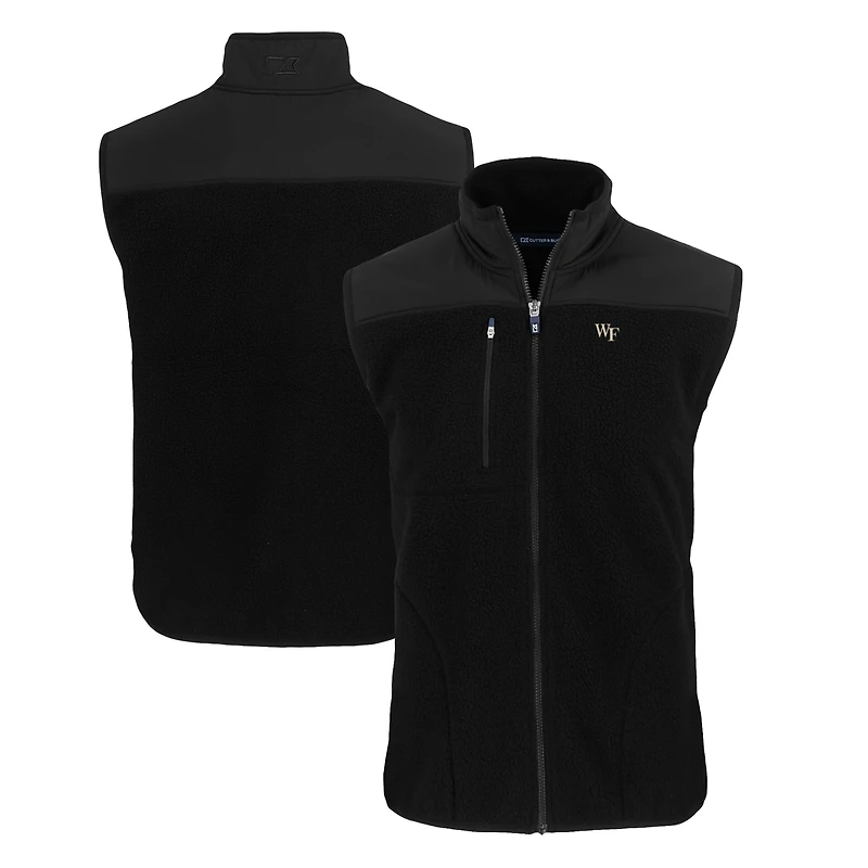 Men's Cutter & Buck  Black Wake Forest Demon Deacons Cascade Eco Sherpa Fleece Full-Zip Vest